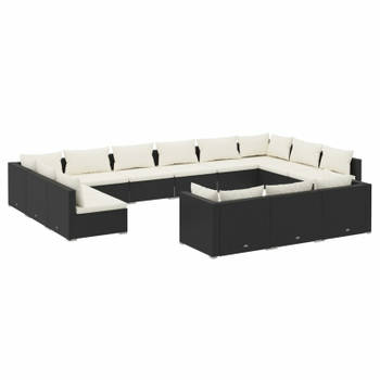 vidaXL 13-delige Loungeset met kussens poly rattan zwart