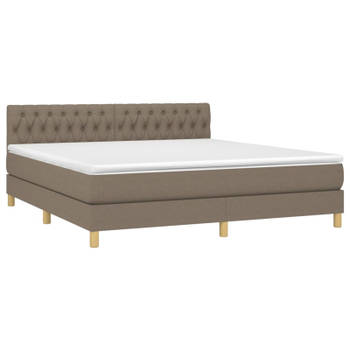 vidaXL Boxspring met matras en LED stof taupe 180x200 cm