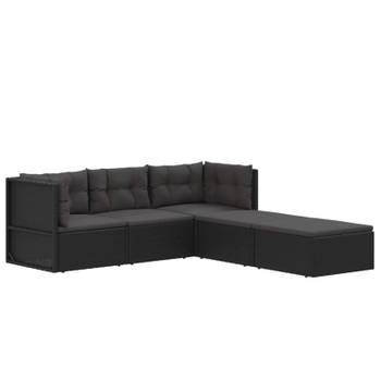 vidaXL 5-delige Loungeset met kussens poly rattan zwart