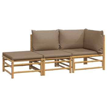 vidaXL 3-delige Loungeset met kussens bamboe taupe