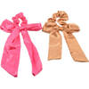 Per 2 pieces Scrunchies for ladies and girls hair Pink - brown Elegant Scrunchie with ribbons - elastic headband -