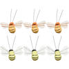 Paasdecoratie 6x stuks bijen op clip - 3 x 7 cm - foam - oranje - Feestdecoratievoorwerp