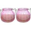 2x citronella kaarsen in glas - 15 branduren - D8 x H8 cm - roze - geurkaarsen