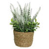 Everlands Lavendel - kunstplant in plantenmand - wit - D12 x H26 cm - Kunstplanten