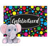 Keel toys - Cadeaukaart Gefeliciteerd met knuffeldier olifant 25 cm - Knuffeldier