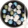 37x stuks kunststof kerstballen 6 cm incl. glazen piek blauw-wit-zilver-groen - Kerstbal