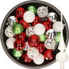 37x stuks kunststof kerstballen 6 cm incl. glazen piek wit-rood-zilver-groen - Kerstbal