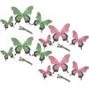 Othmar Decorations Decoratie vlinders op clip 12x stuks - groen/roze - 12/16/20 cm - Hobbydecoratieobject