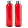 Glazen waterfles/drinkfles/sportfles - 2x - rood - met RVS dop - 500 ml - Drinkflessen