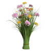 Kunstgras boeket bloemen - anjers - lila paars - geel - H70 cm - lente boeket - Kunstbloemen