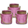 3x stuks windlichten/lantaarns relief - glas - D14 x H16 cm - fuchsia roze - Windlichten