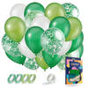 Fissaly® 40 stuks Groen, Wit & Donkergroen Helium Ballonnen met Lint – Versiering Decoratie – Papieren Confetti – Latex