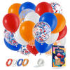 Fissaly® 40 stuks Rood, Wit, Blauw & Oranje Helium Ballonnen met Lint – Koningsdag - Decoratie – Papieren Confetti