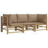 vidaXL 3-delige Loungeset met kussens bamboe taupe