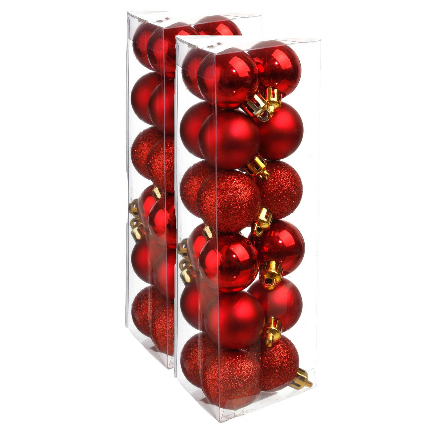 36x stuks kerstballen rood glans en mat kunststof 3 cm - Kerstbal