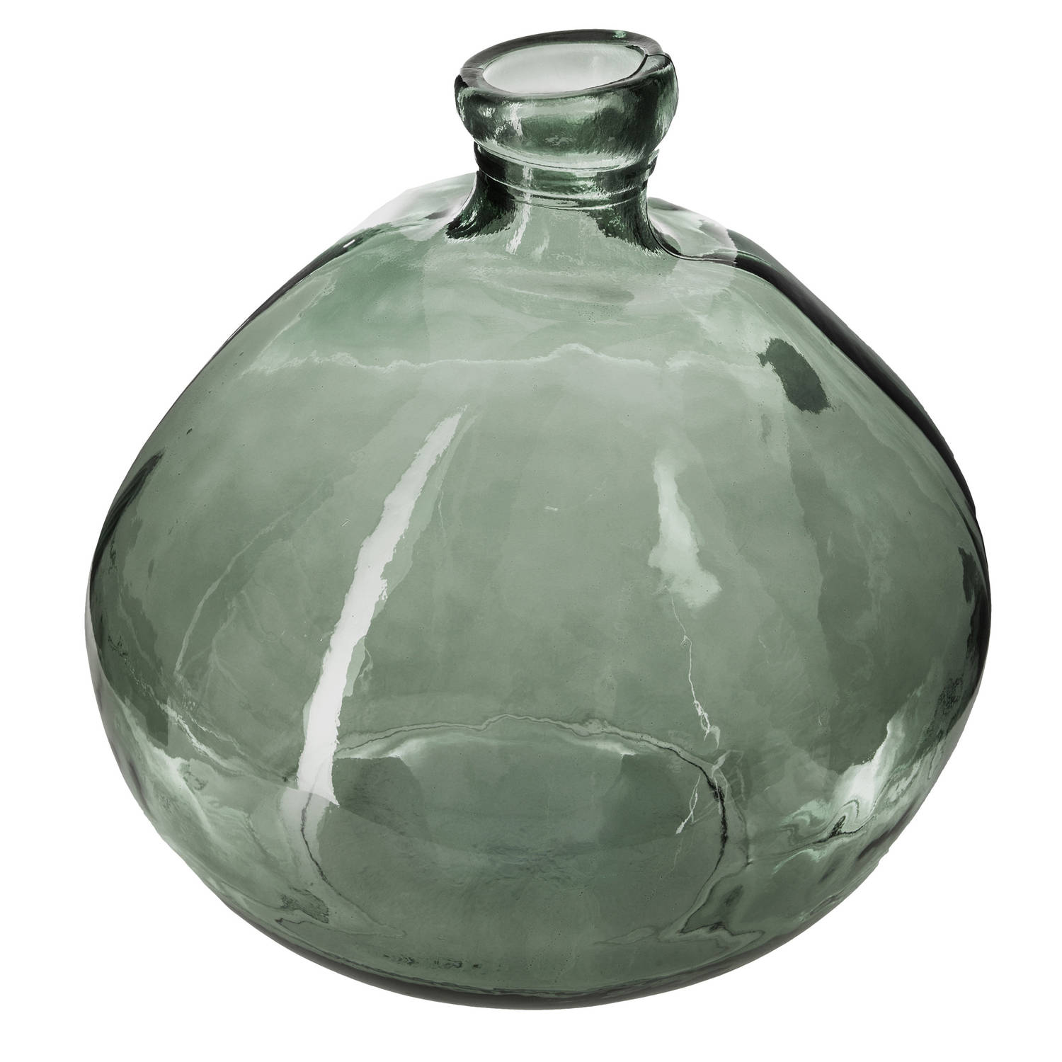 Atmosphera bloemenvaas Organische bol fles vorm - groen transparant - glas - H33 x D32 cm - Vazen