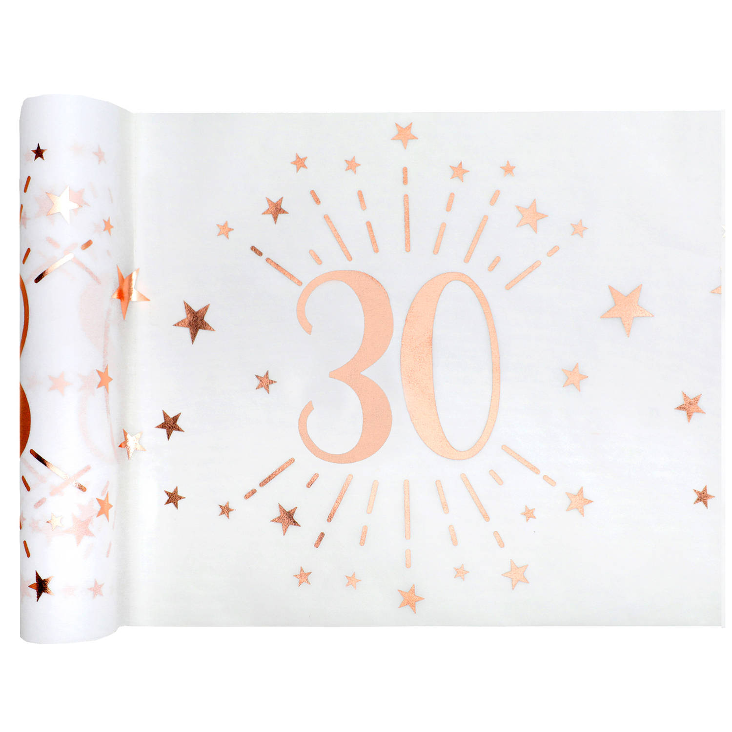 Tafelloper op rol - 30 jaar verjaardag - wit/rose goud - 30 x 500 cm - polyester - Feesttafelkleden