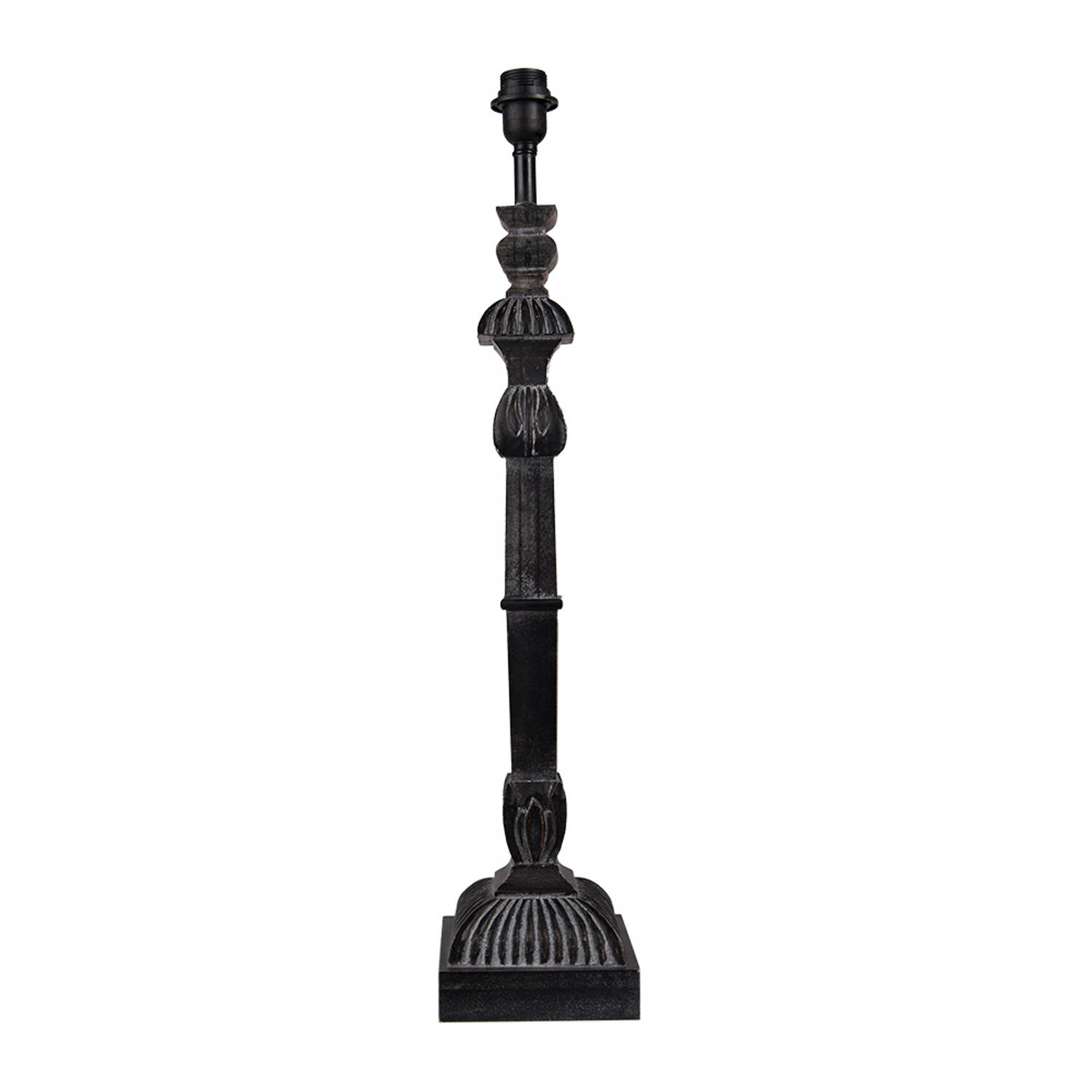 HAES DECO - Lampenvoet - Formaat 16x16x78 cm, kleur Zwart, gemaakt van Hout|Polyresin voor Fitting E27/max 1x60W - Lampvoet, Tafellamp