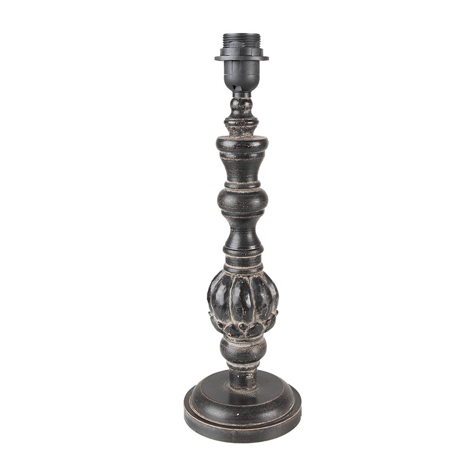 HAES DECO - Lampenvoet - Formaat Ø 13x41 cm, kleur Zwart, gemaakt van Hout|Polyresin voor Fitting E27/max 1x60W - Lampvoet, Tafellamp