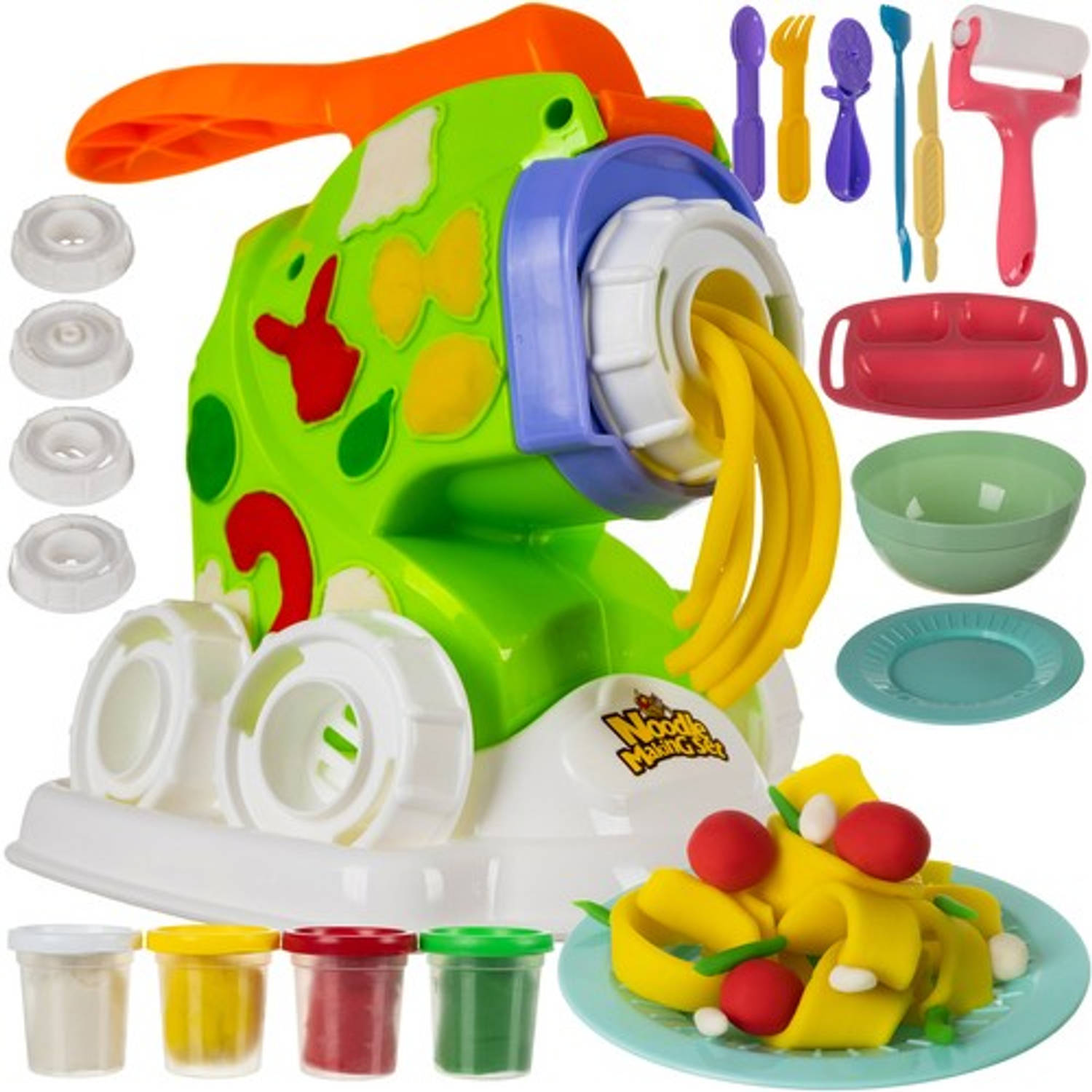 Kruzzel klei set noodle maken - Colour clay diy noodle maker set met 4 kleuren klei - Inclusief pastamachine - STEM speelgoed