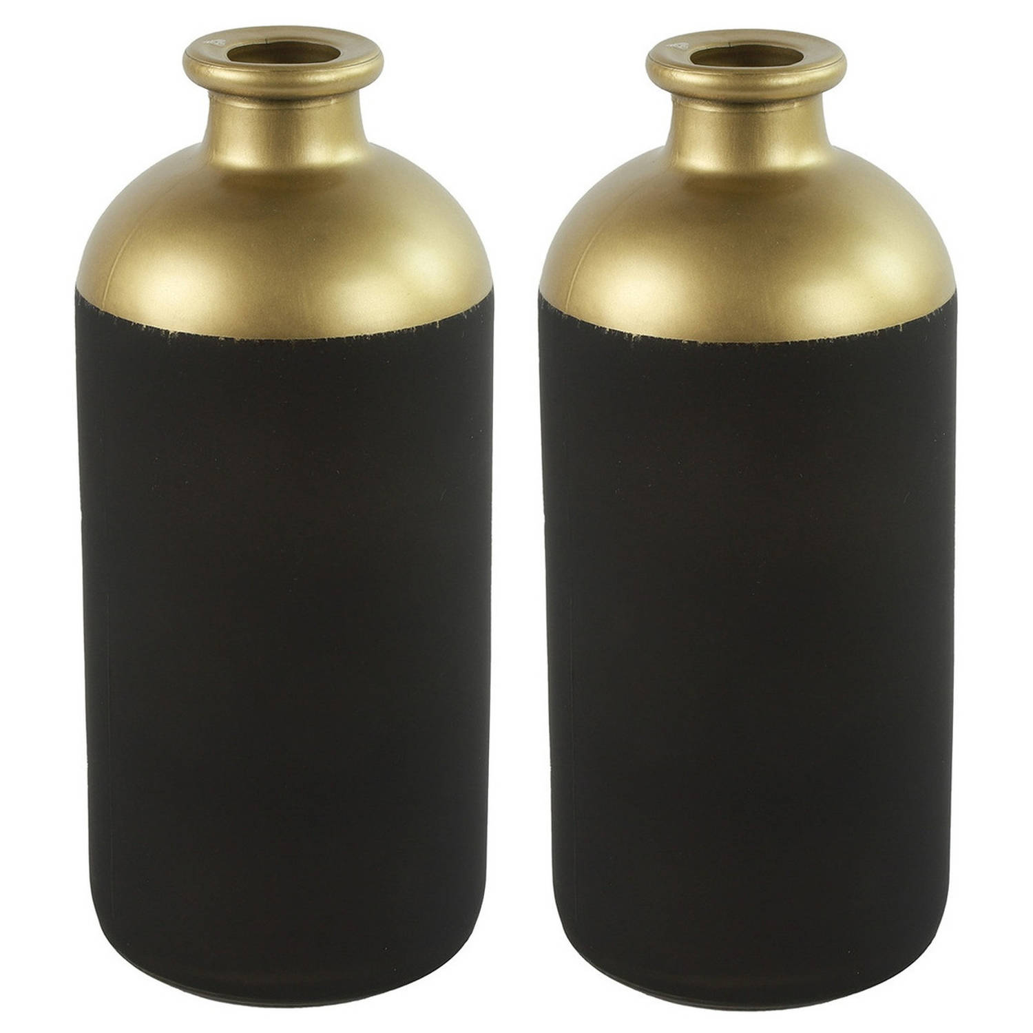 Countryfield Bloemen-deco Vaas 2x Zwart-goud Glas Luxe Fles Vorm D11 X H25 Cm Vazen