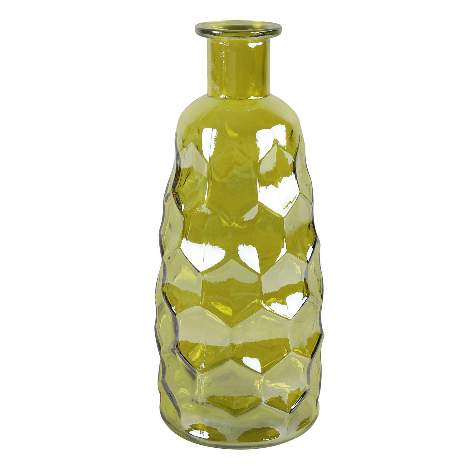 Countryfield Art Deco Bloemenvaas Geel Transparant Glas Fles Vorm D12 X H30 Cm Vazen