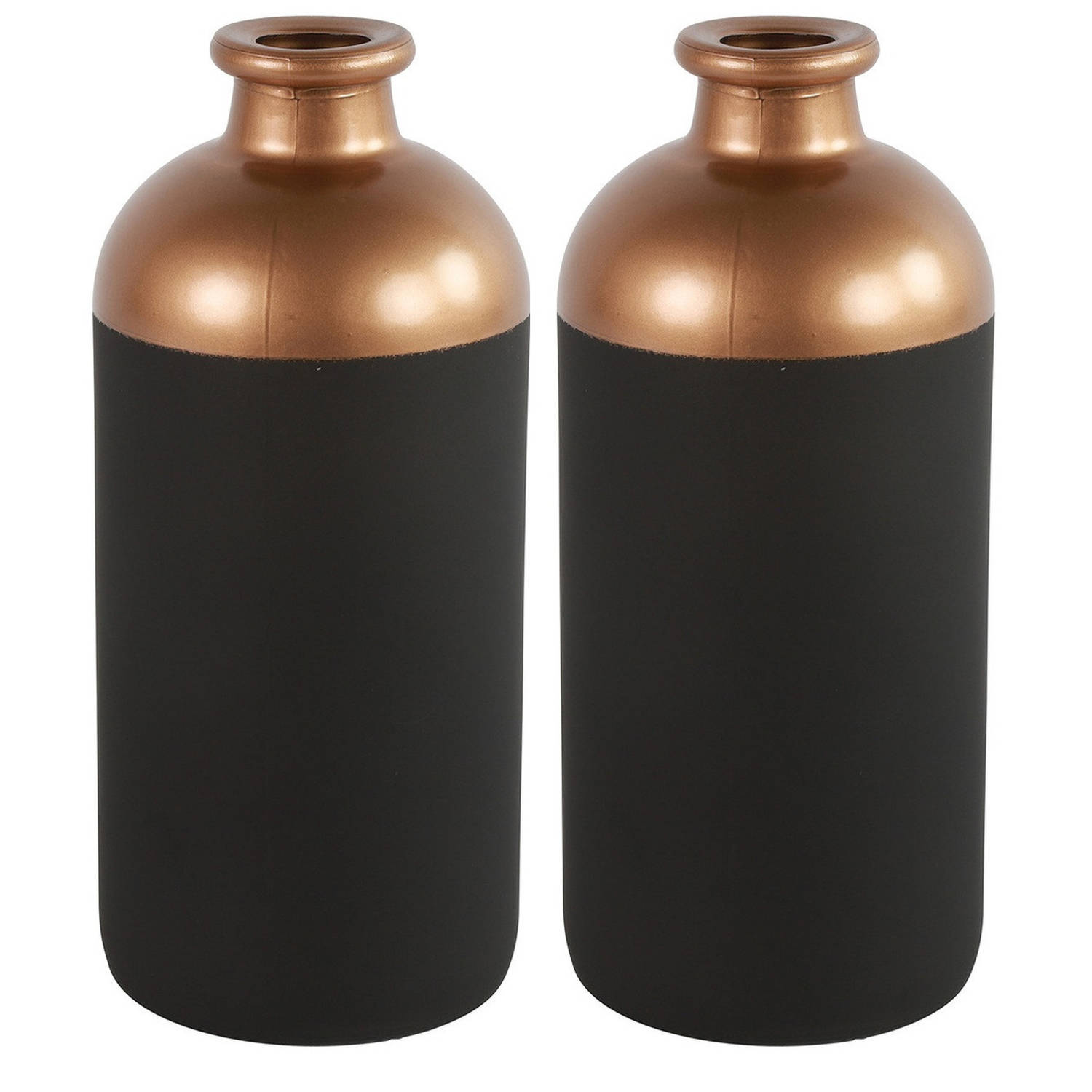 Countryfield Bloemen-deco Vaas 2x Zwart-koper Glas Luxe Fles Vorm D11 X H25 Cm Vazen