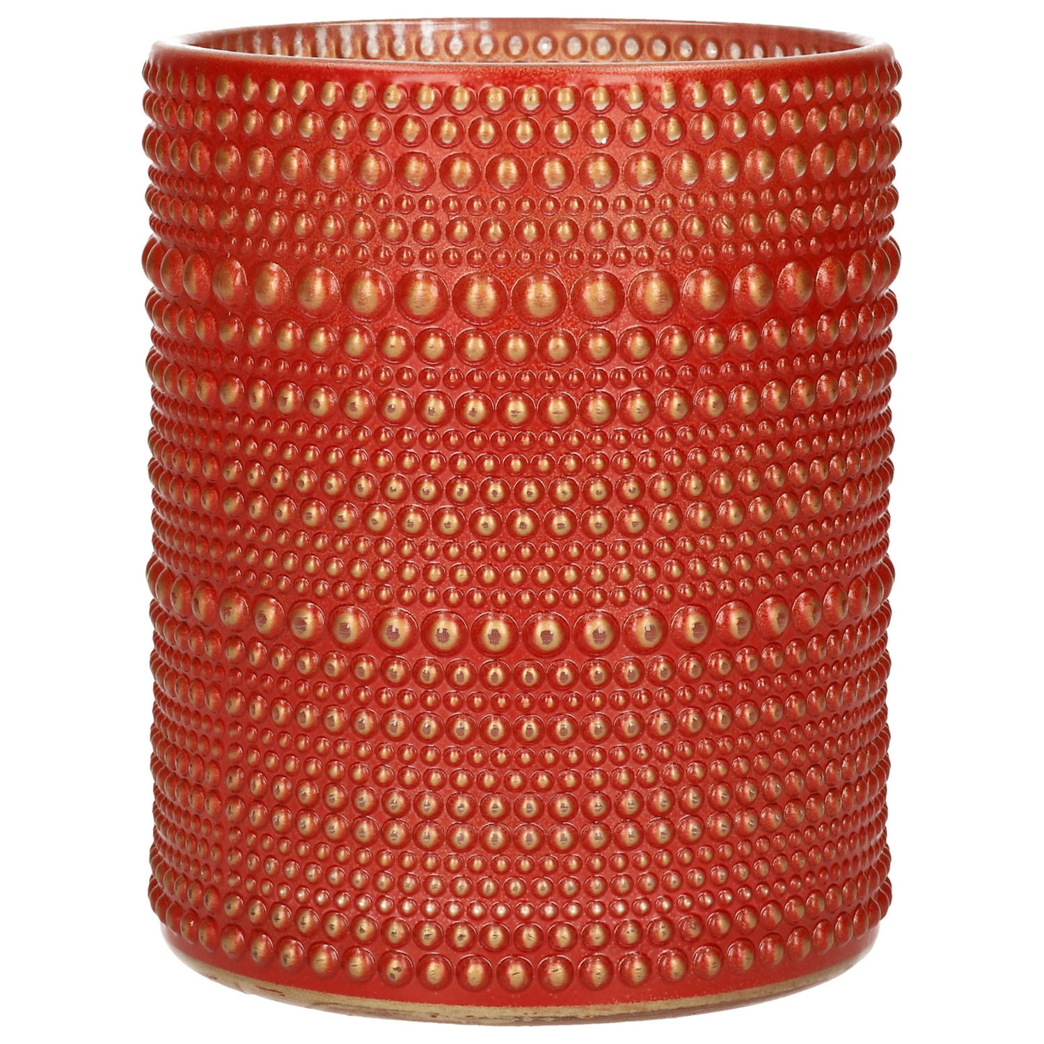 Luxe Theelichthouder-kaarsenhouder Rood-goud Glas D10 X H12 Cm Waxinelichtjeshouders