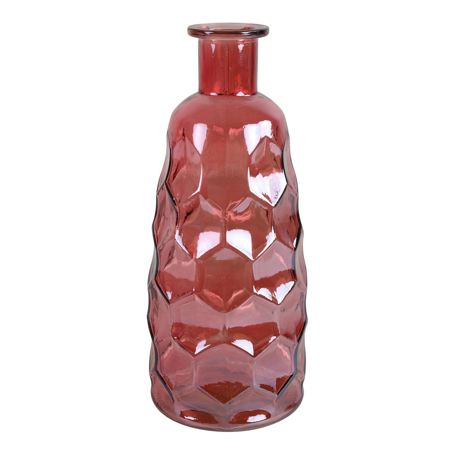 Countryfield Art Deco Bloemenvaas Donkerroze Transparant Glas Fles Vorm D12 X H30 Cm Vazen