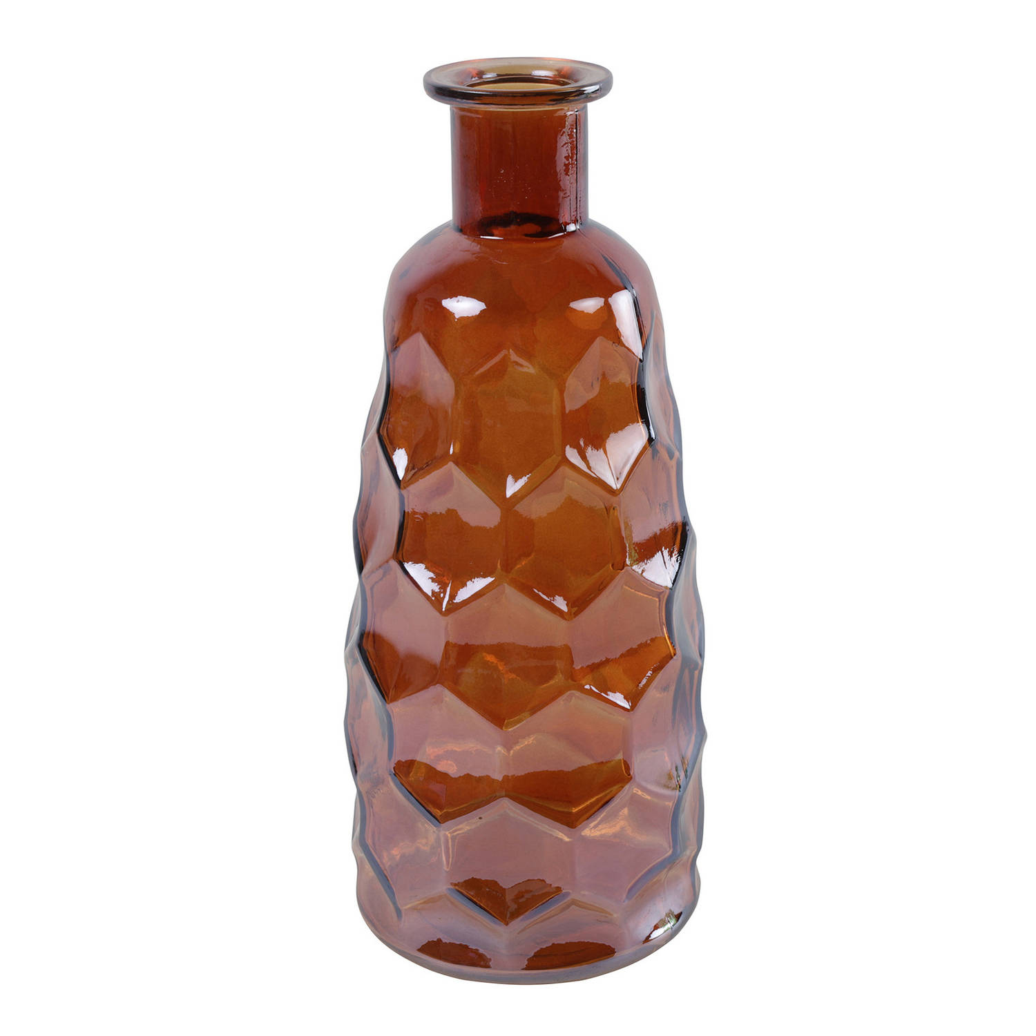 Countryfield Art Deco Bloemenvaas Cognac Bruin Transparant Glas Fles Vorm D12 X H30 Cm Vazen