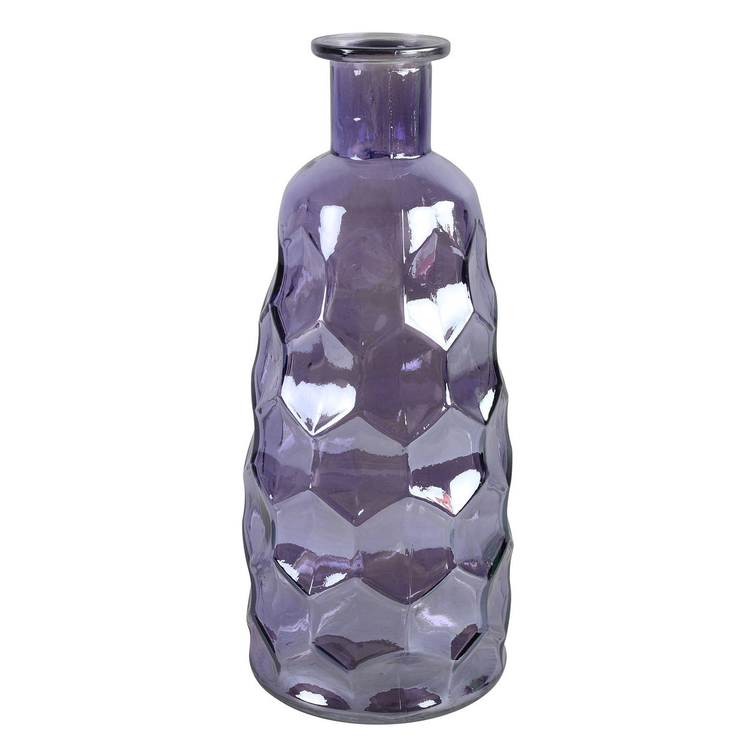Countryfield Art Deco Bloemenvaas Paars Transparant Glas Fles Vorm D12 X H30 Cm Vazen