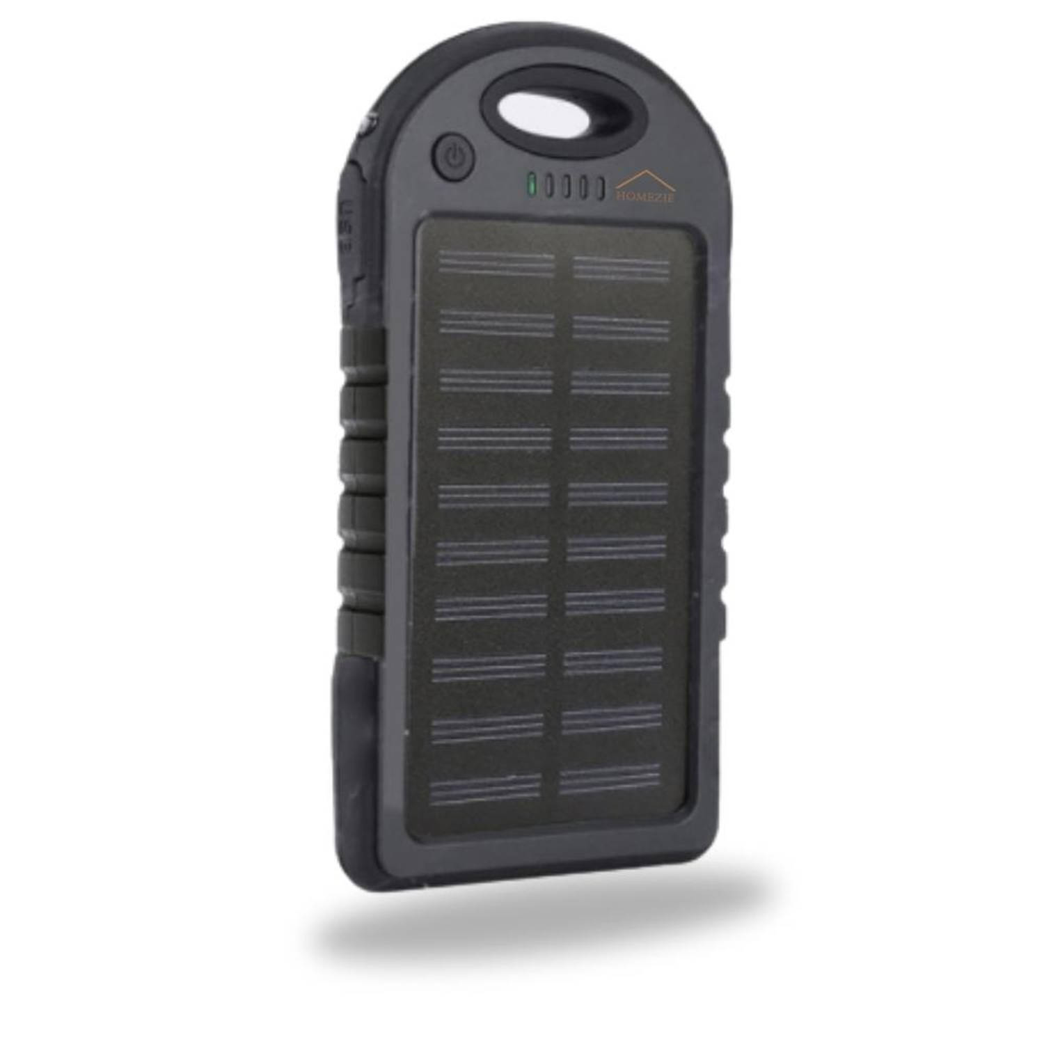 Homezie Solar Powerbank - Waterdicht - 5000 MaH - 2 USB uitgangen - Zaklamp - Powerbank zonneenergie - Noodpakket