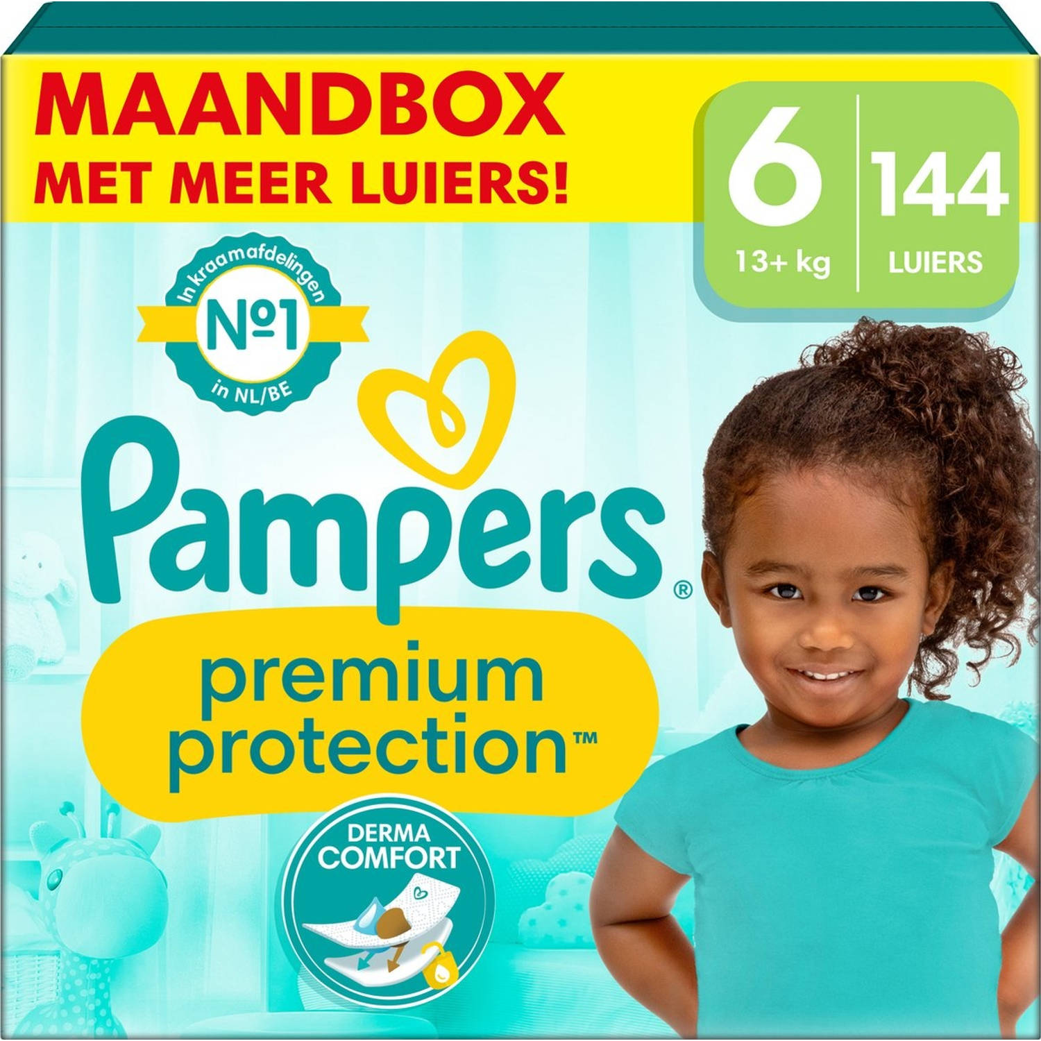 Pampers Premium Protection - Maat 6 (13kg+) - 144 Luiers - Maandbox