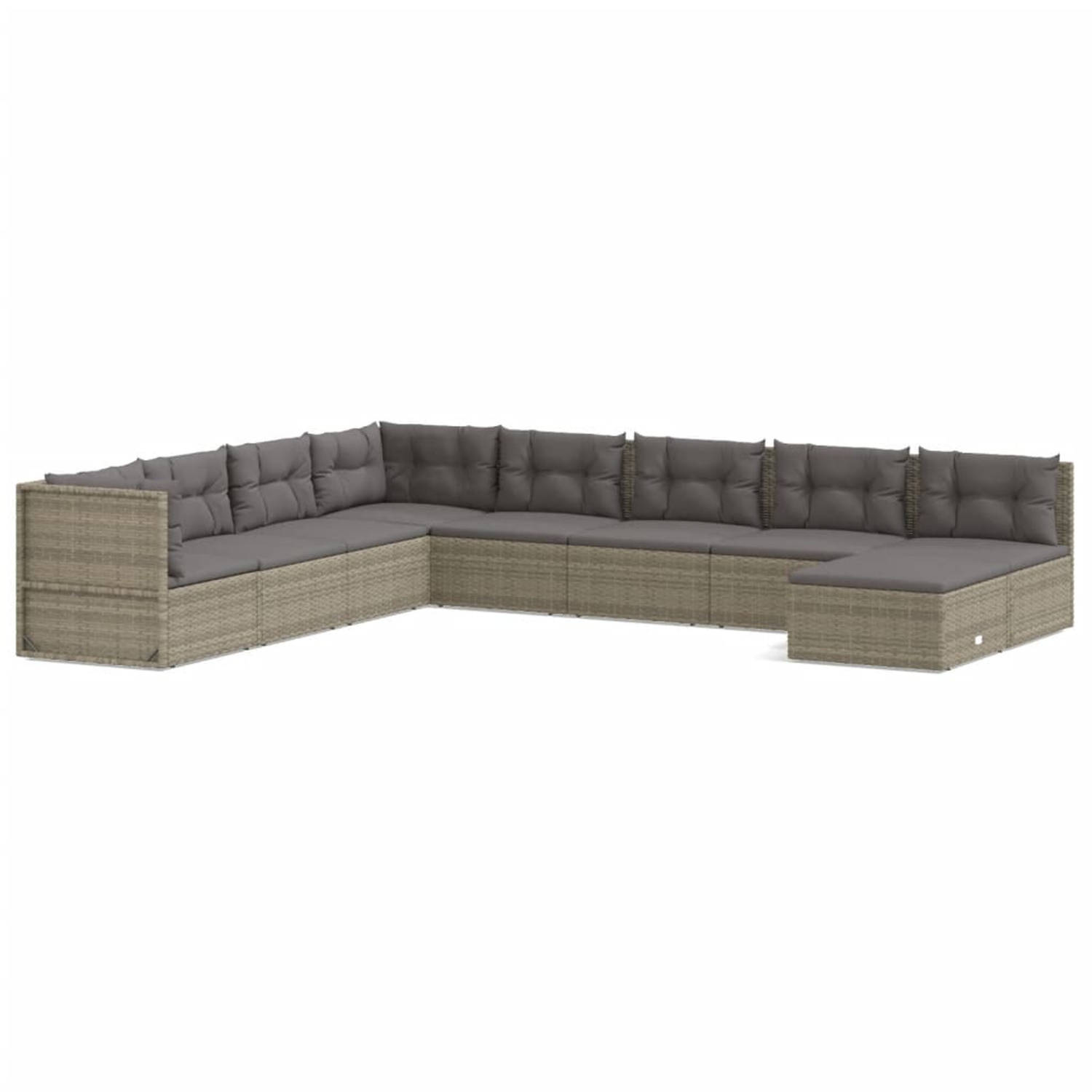 vidaXL 9-delige Loungeset met kussens poly rattan grijs