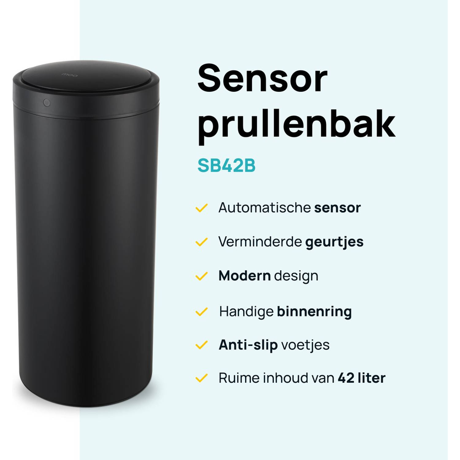 Hassy spreker agenda MOA Sensor Prullenbak - 42 liter - RVS & duurzaam ABS - Vertraagd sluiten  modus - Kick to open - Zwart - SB42B | Blokker