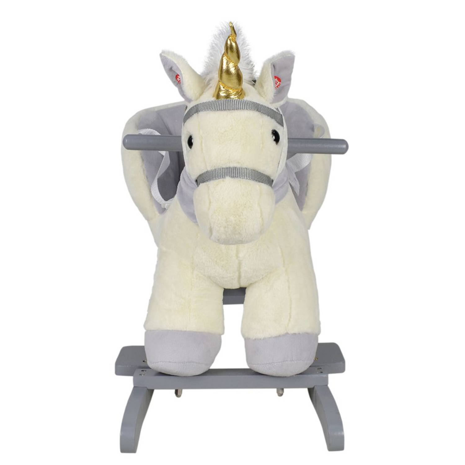 Infantastic - Hobbelpaard voor Baby en Kind - Schommelpaard Silver Unicorn - Stevige Constructie - Knuffelzacht met Geluidseffecten - Eenhoorn Grijs
