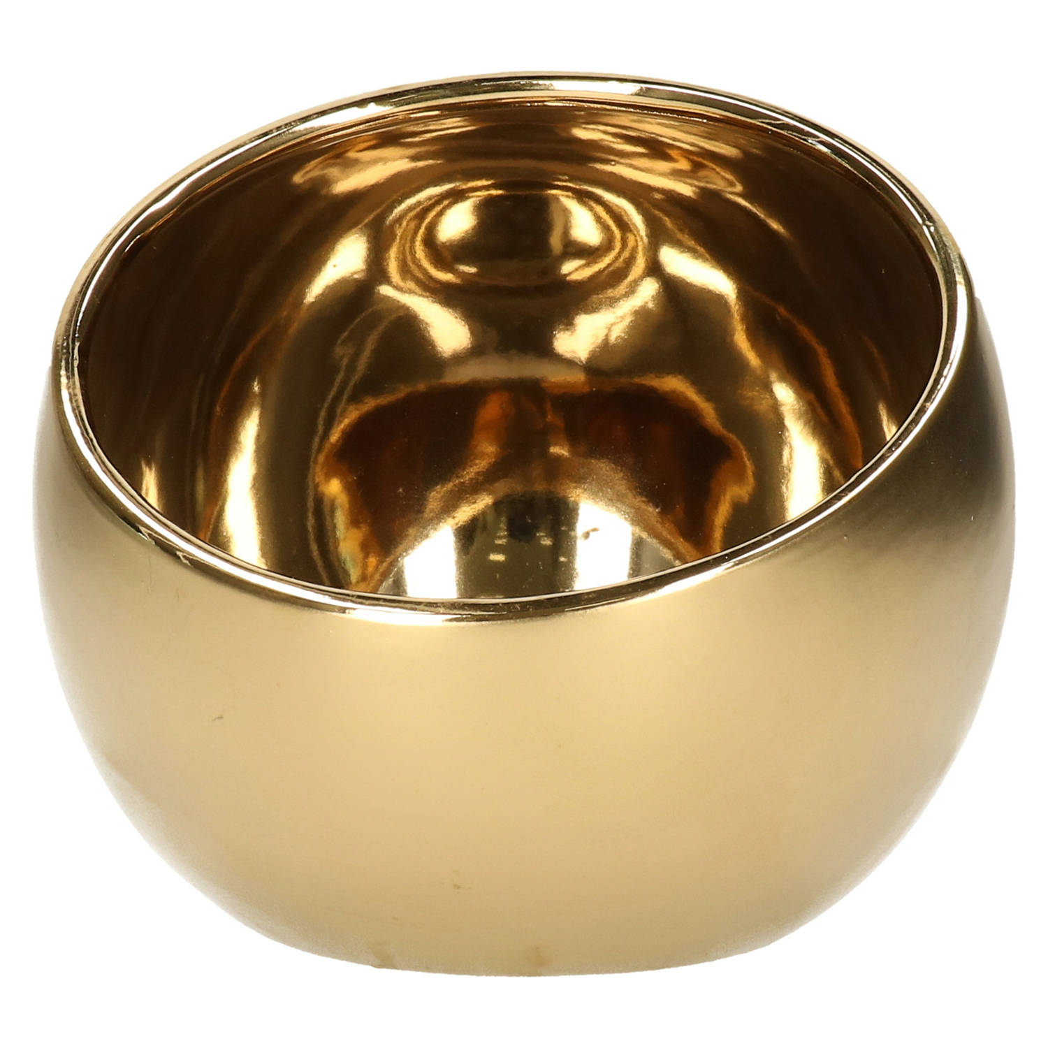 Luxe theelichthouder-kaarsenhouder goud keramiek D15 x H13.5 cm Waxinelichtjeshouders