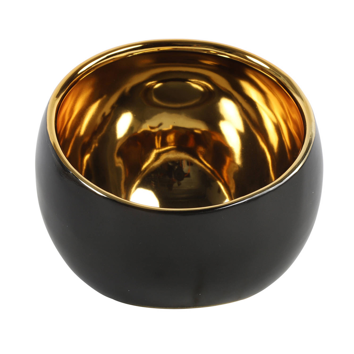 Luxe theelichthouder-kaarsenhouder zwart-goud keramiek D15 x H13.5 cm Waxinelichtjeshouders