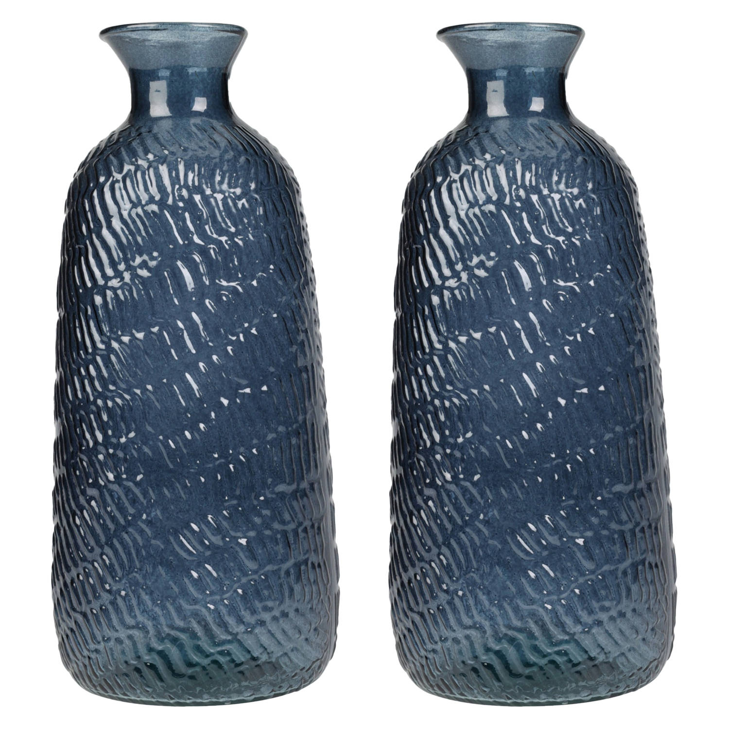 Geboorteplaats Brouwerij mythologie H&S Collection Bloemenvaas Livorno - 2x - Gerecycled glas - blauw  transparant - D13 x H31 cm - Vazen | Blokker