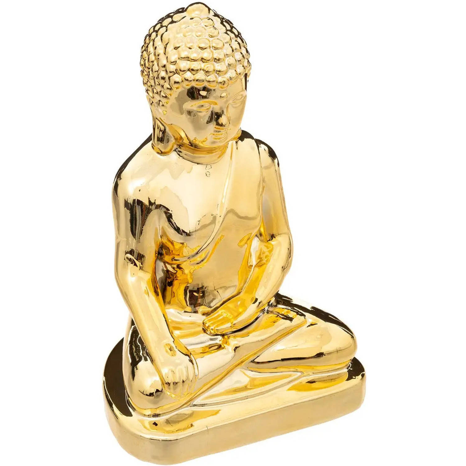 Home decoratie Boeddha beeld goud kleurig 16 x 25 cm voor binnen Beeldjes