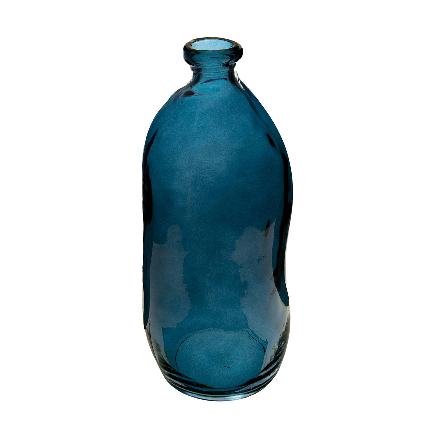 Atmosphera bloemenvaas Pisa - Organische fles vorm - blauw transparant - glas - H36 x D15 cm