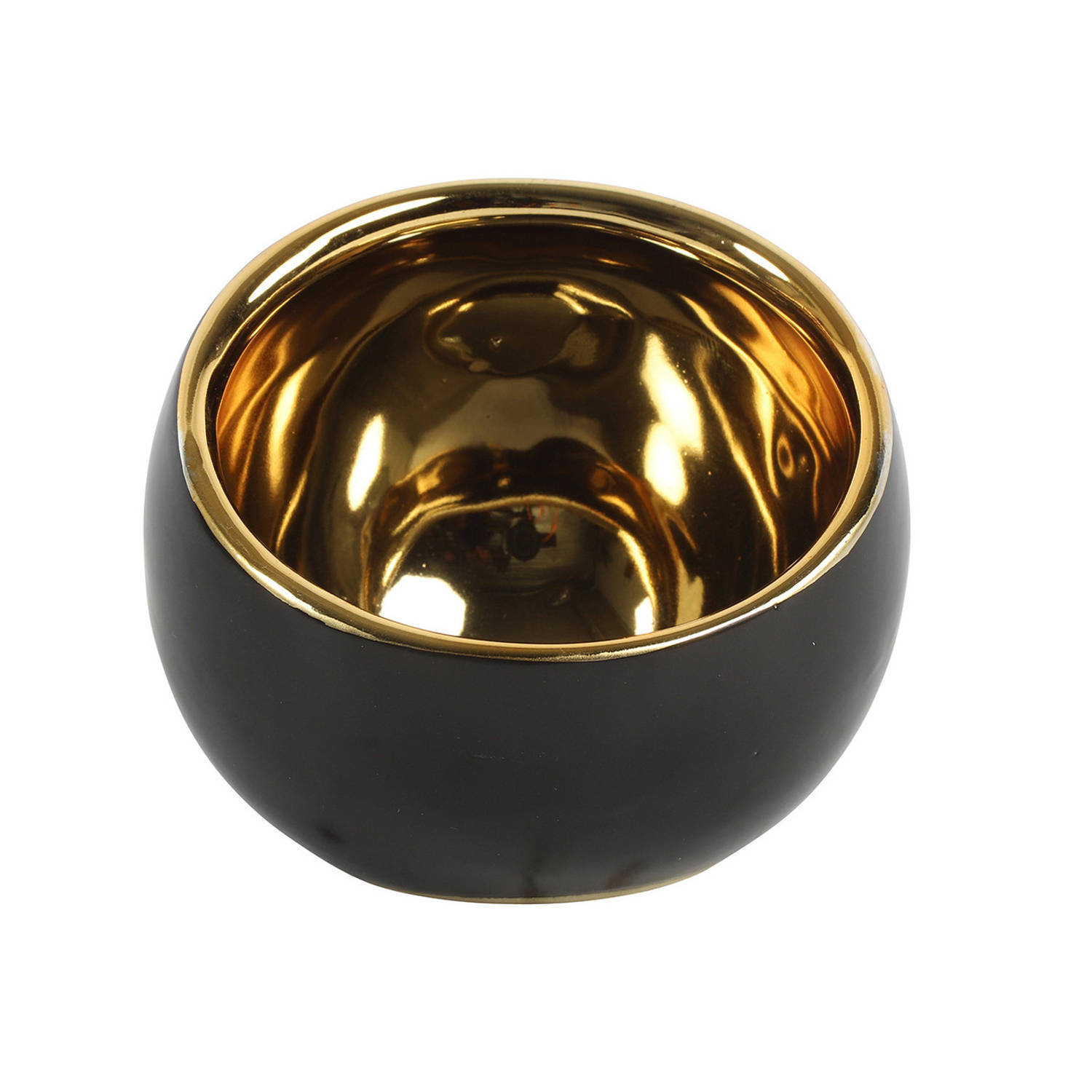 Luxe theelichthouder-kaarsenhouder zwart-goud keramiek D10 x H9 cm Waxinelichtjeshouders