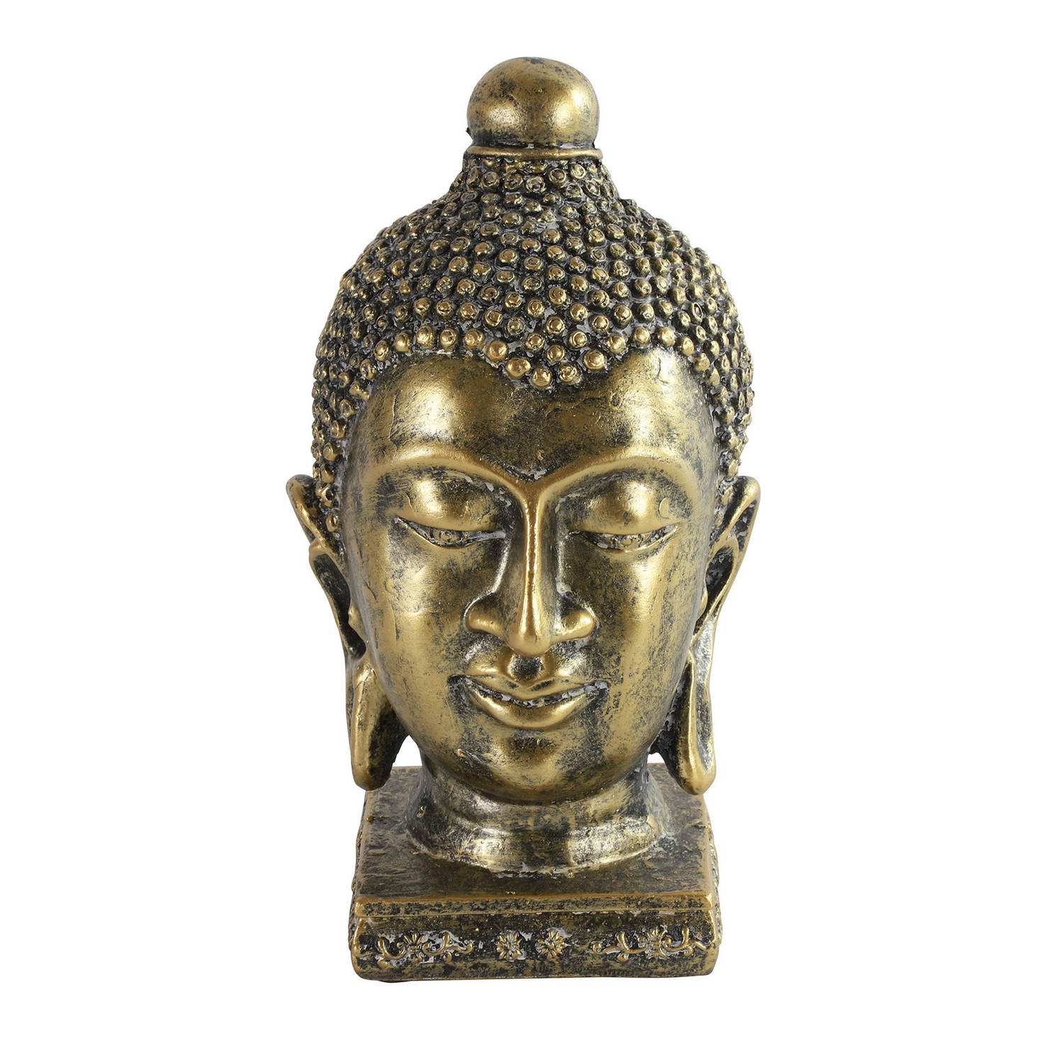 Home decoratie Boeddha hoofd beeld goud kleurig 13 x 23.5 cm voor binnen Beeldjes