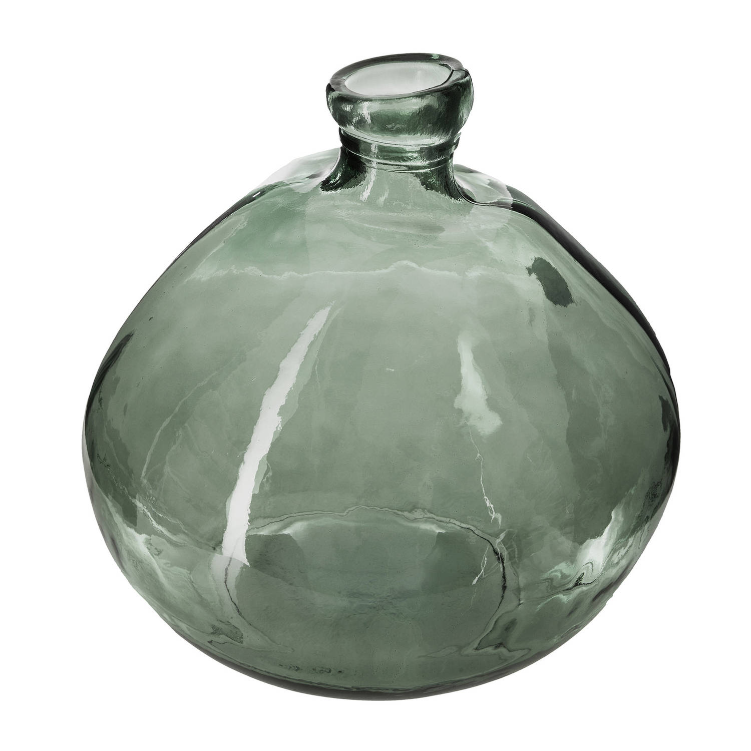 Atmosphera bloemenvaas Genua - Organische bol fles vorm - groen transparant - glas - H22 x D21 cm