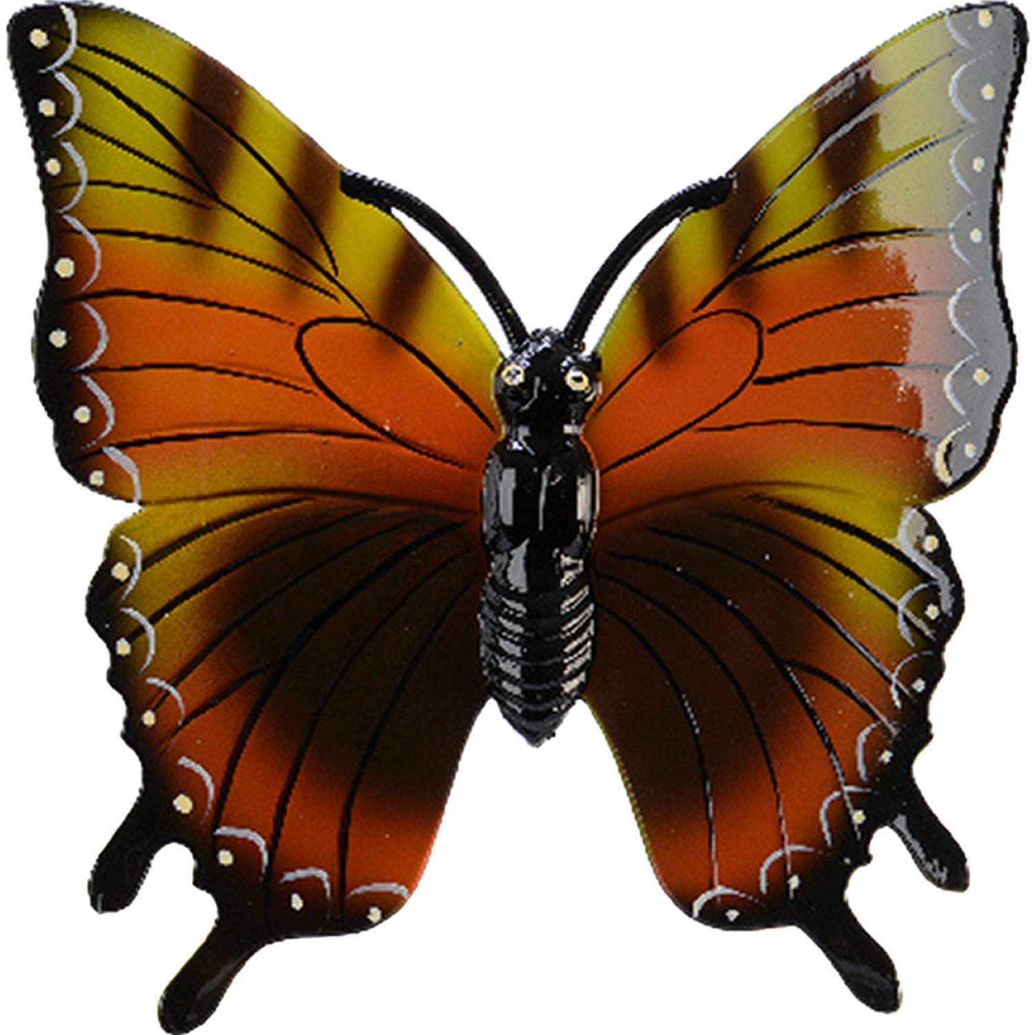 Tuin-schutting decoratie vlinder kunststof geeloranje 24 x 24 cm Tuinbeelden