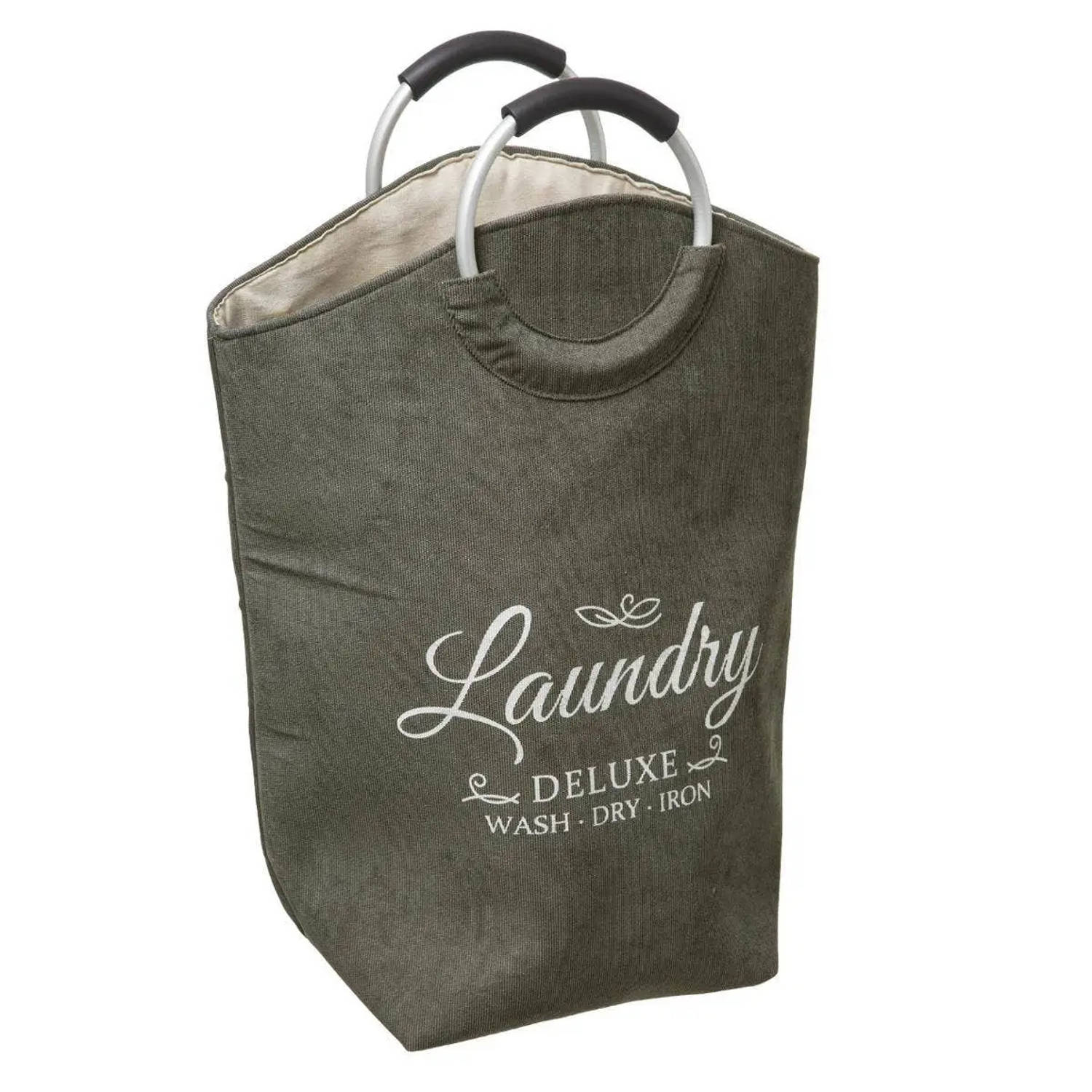 Wasmand XXL wasgoed zak met hengsels olijfgroen 35 liter 52 x 28 x 60 cm Wasmanden