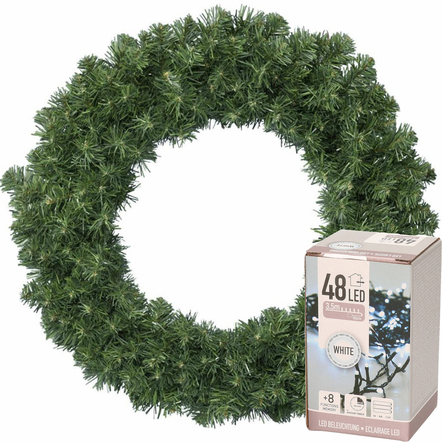 Kerstkrans groen 35 cm incl. verlichting helder wit 4m Kerstkransen