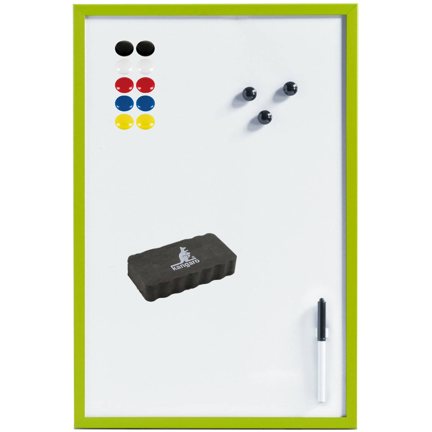 Magnetisch whiteboard-memobord met marker-wisser-magneten 40 x 60 cm groen Whiteboards