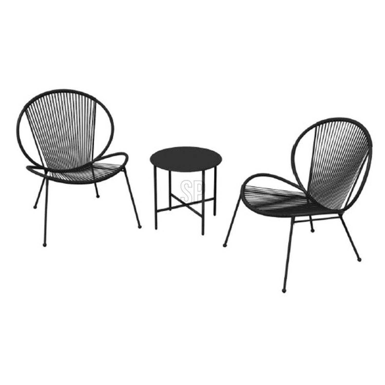 Relaxwonen - tuinset - zwart - tafel + 2 stoelen