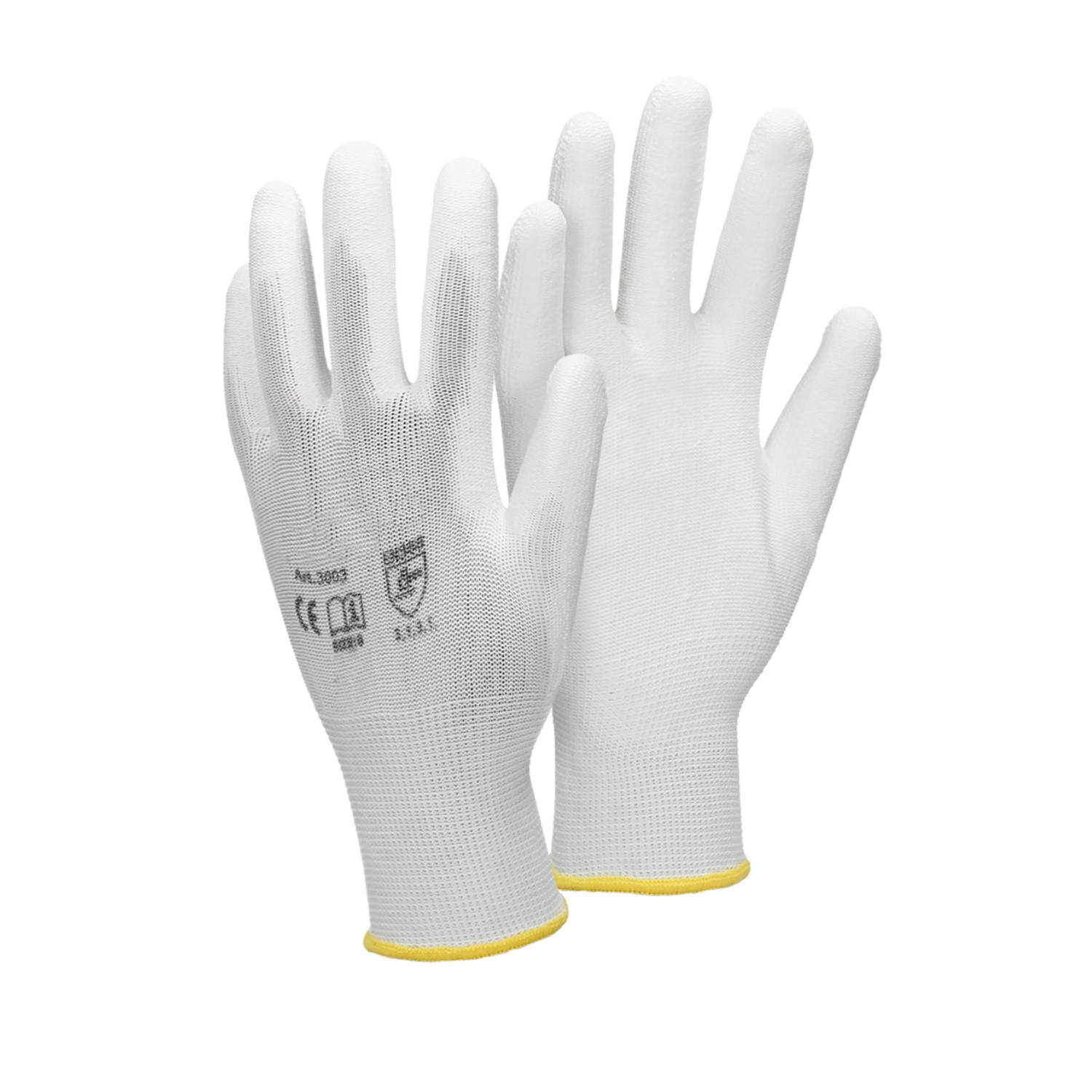 ECD Germany 12 paar werkhandschoenen met PU coating - maat 8-M - wit - monteurshandschoenen montagehandschoenen beschermende handschoenen tuinhandschoenen - diverse kleuren & maten